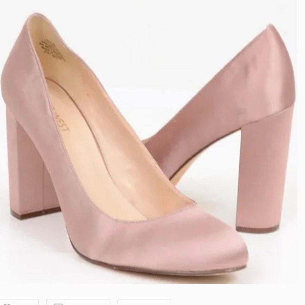 Nine West Satin Block Heel Pumps in Dusty Pink blush 8.5 leroux